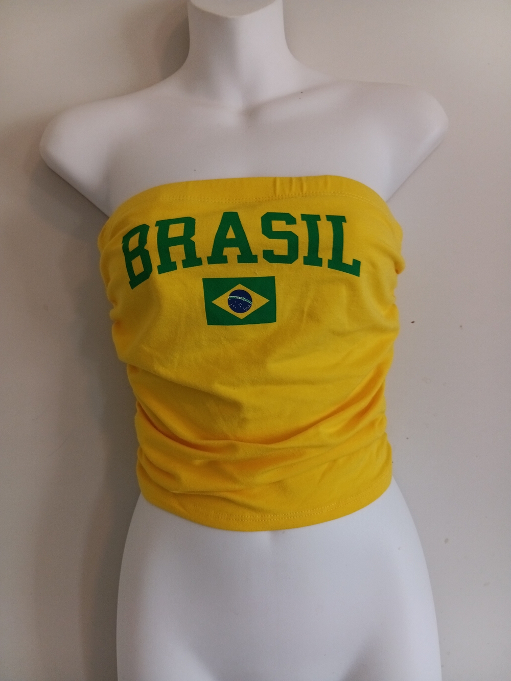 Yellow Brasil Strapless Tube Crop Top
